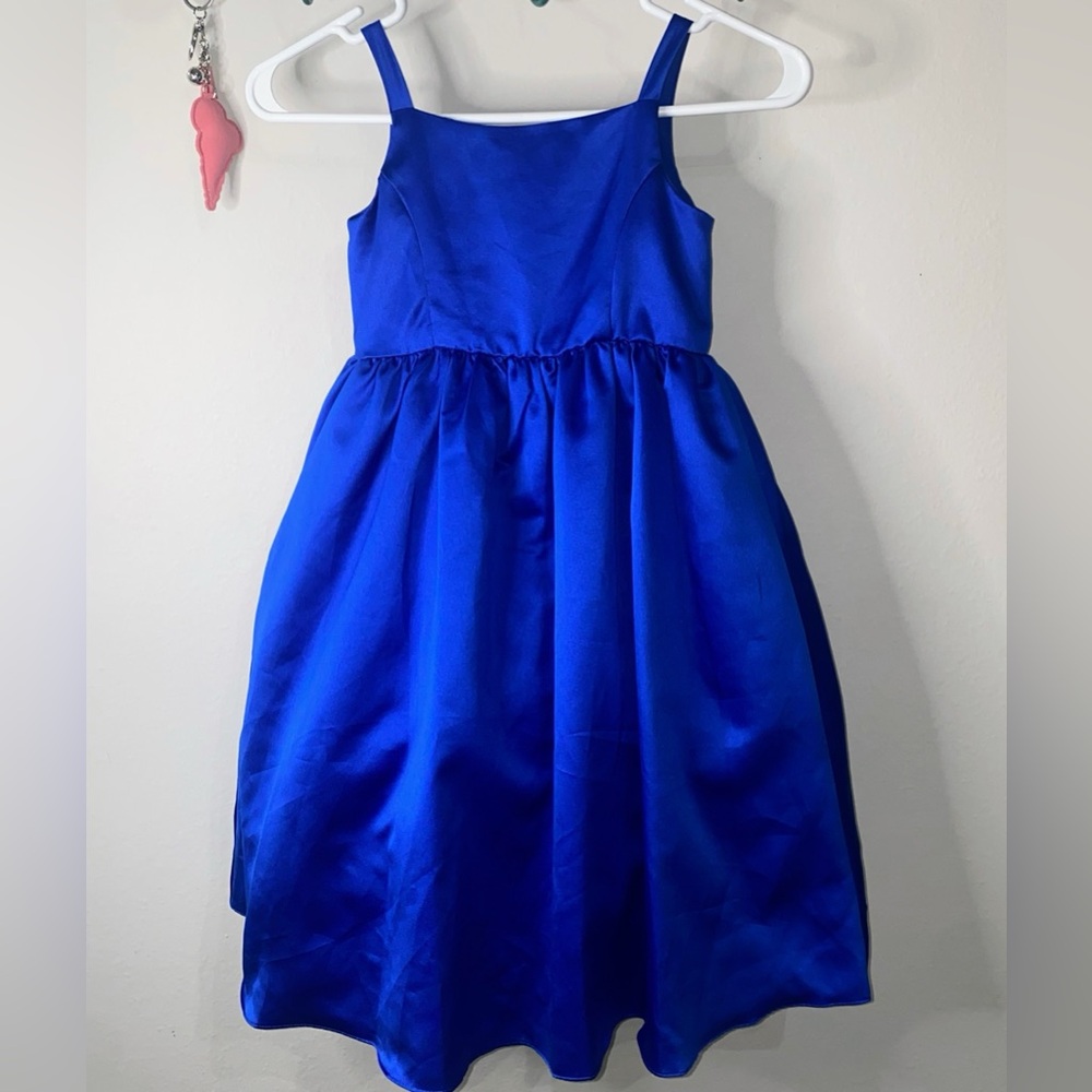DAVID BRIDAL LITTLE GIRLS ROYAL BLUE SATIN FORMAL DRESS - Picture 1 of 7
